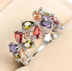 Silver Colorful Crystal Ring