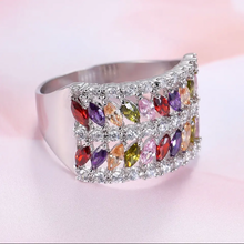 Load image into Gallery viewer, Silver Colorful Crystal Ring