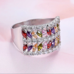 Silver Colorful Crystal Ring