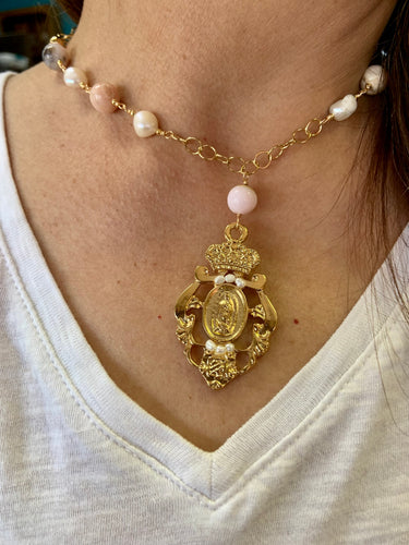 Designer Virgen de Guadalupe Pearl Necklaces