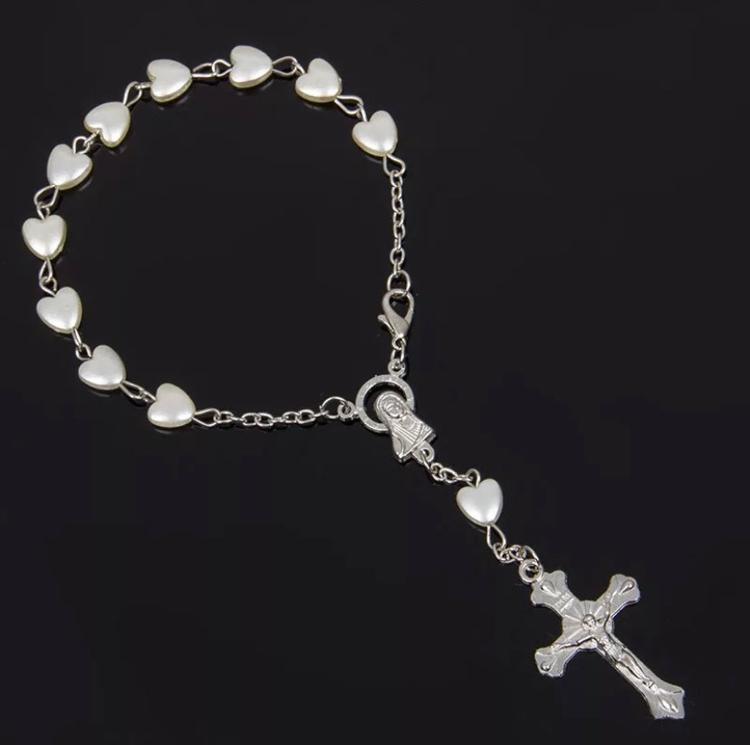 Religious Bracelet with Heart Pearls